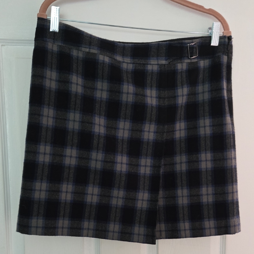 LOFT Black and Gray W Blue Plaid Mini Skirt